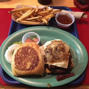 Monster Buger! Meat, 2 cheeses and smoked fajitas. Heaven on Earth