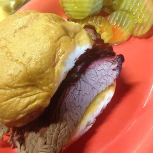 Sliced brisket sandwich.  Delicious.