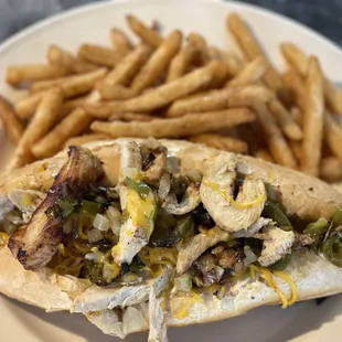 a hot dog and french fries