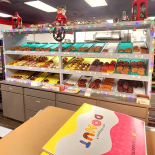 Donuts in their display