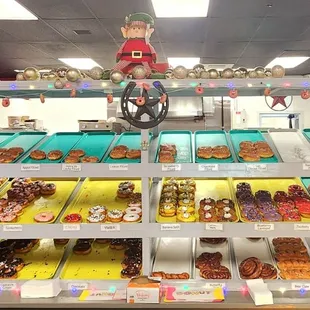 Closeup of their donuts display