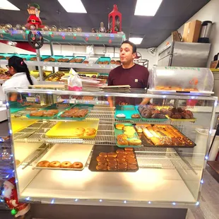 Donuts in their display