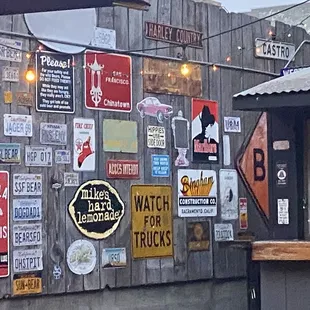 Vintage signs on the patio wall