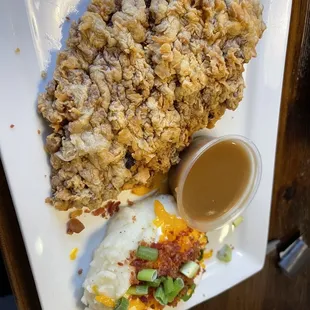 Chicken fried steak with loaded mashed potatoes