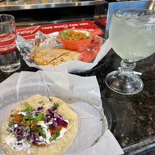 Taco, margarita, and quesadilla