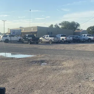 a parking lot full of trucks