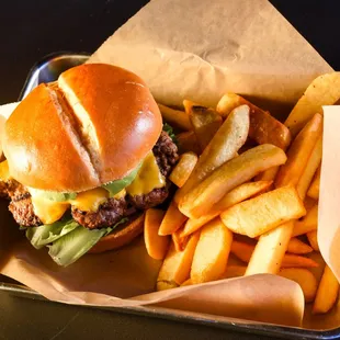 a burger and french fries