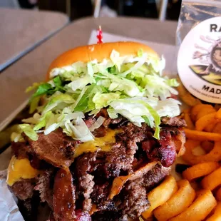&quot;Welcome to Smashville&quot; Burger with Curly Fries