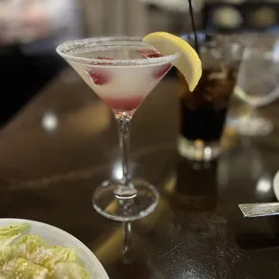 a martini and salad