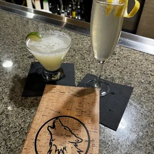 House made spicy margarita and a French 25