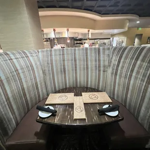 Booth isn&apos;t the most comfortable.  Smallish table and very straight backed.
