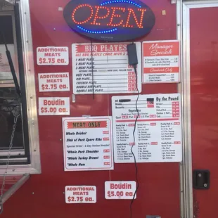 a menu on a food truck