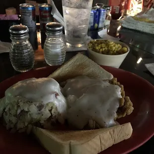 Chicken Fried Steak w/Mash Potatoes &amp; Gravy (side of corn included in pic)