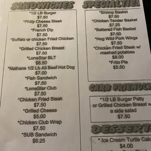 Menu with daily specials