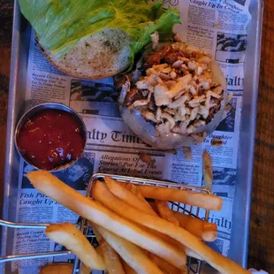 a chicken sandwich and french fries