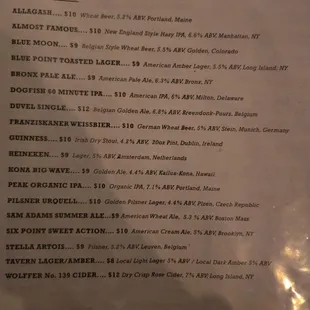 Beer menu