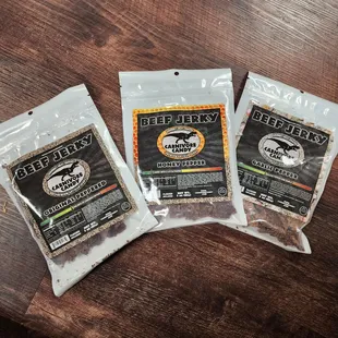 three bags of beef jerky