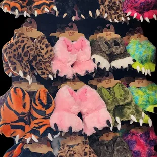 a display of animal slippers