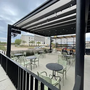 tables and chairs on a patio