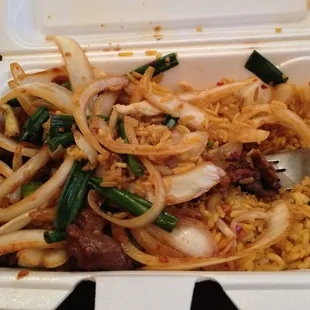 Mongolian beef lunch special portion- after some significant partaking. :)