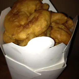 Sweet &amp; sour chicken, pork and shrimp, large, $8- half gone now...