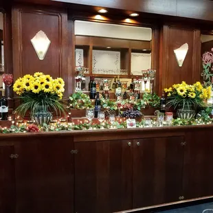 the bar decorated for christmas