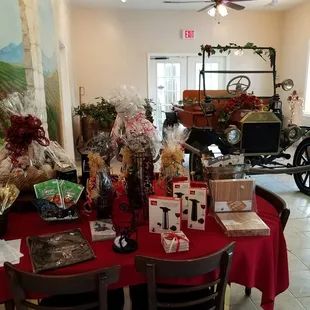 a red table with a red table cloth