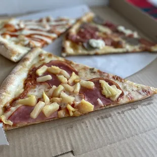 three slices of pizza