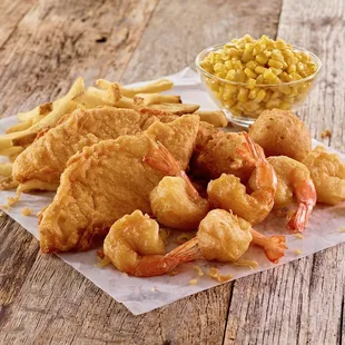 fried shrimp and fries