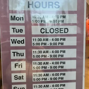 Hours as of 11.1.2023