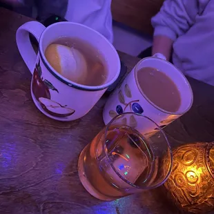 Hot toddy (left), hot cider (right), OF on tap (bottom)