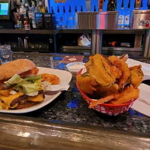 Cheese burger n fried pickles