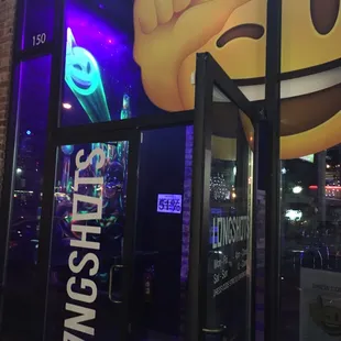 the entrance to a restaurant