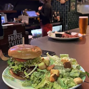 Mushroom Swiss Burger &amp; Caesar Salad