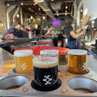a row of beer glasses