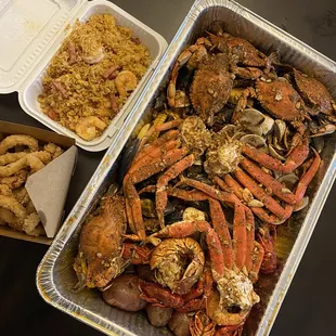 Seafood combo, calamari, fried rice