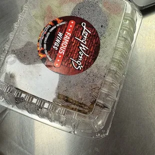 a piece of cake in a plastic container