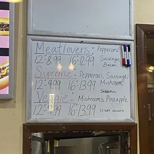 a menu on the wall