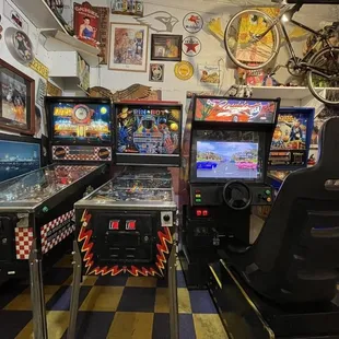 a row of pinball machines