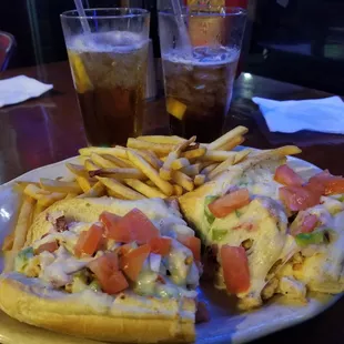 Chicken philly, fries &amp; long island teas.