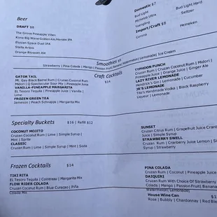 Poolside menu as of 3/15/2021