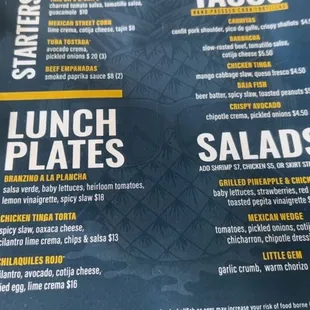 a menu for lunch plates