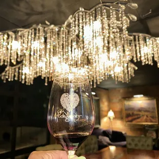Glass of wine &amp; chandeliers!