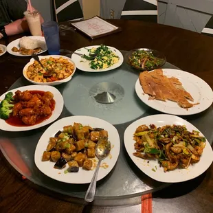 a table full of asian food