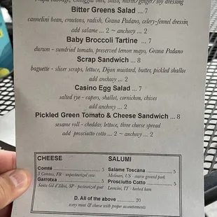 a menu for a restaurant