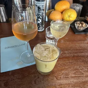 Orange wine, apple martini, painkiller