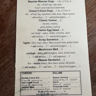 Food menu