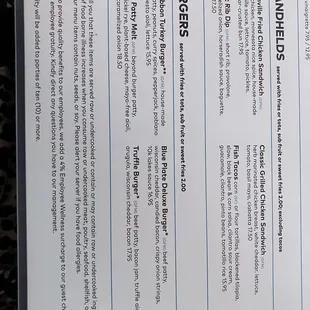 Handhelds &amp; burger menu