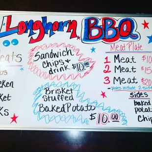 the menu for the longhorn bbq