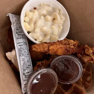 Three spicy chicken tender combo with Mac and cheese